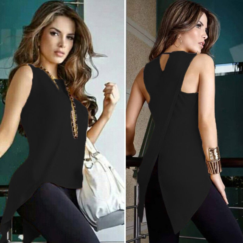 SLEEK IRREGULAR CROSS BACK BLOUSE