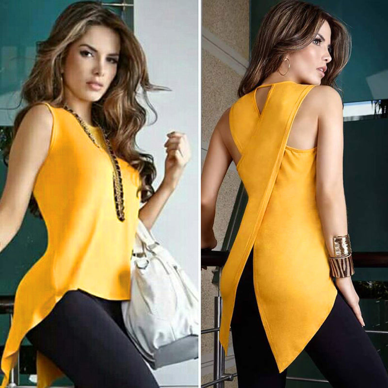 SLEEK IRREGULAR CROSS BACK BLOUSE