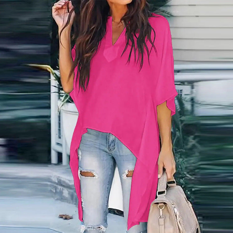 Simple Loose Bat Sleeve Blouse