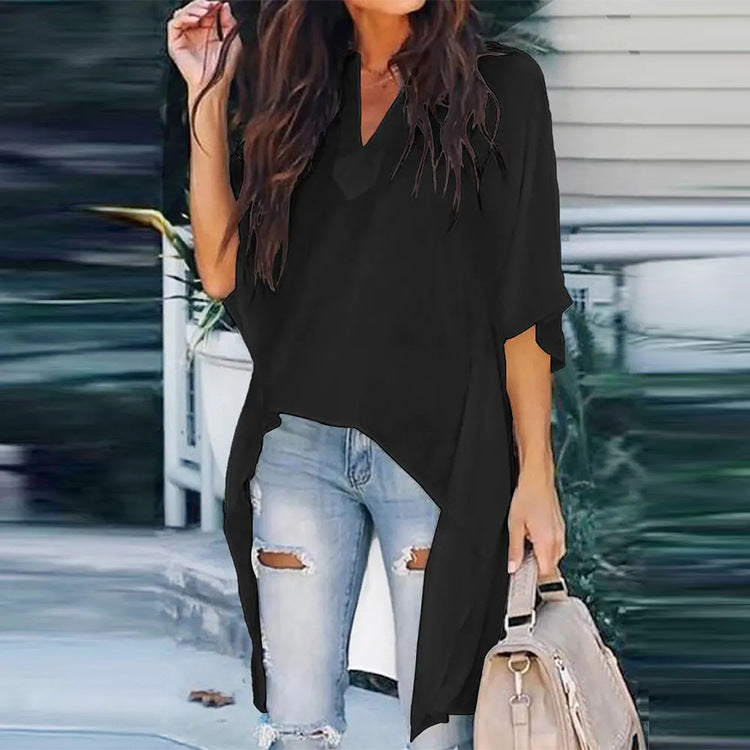 Simple Loose Bat Sleeve Blouse