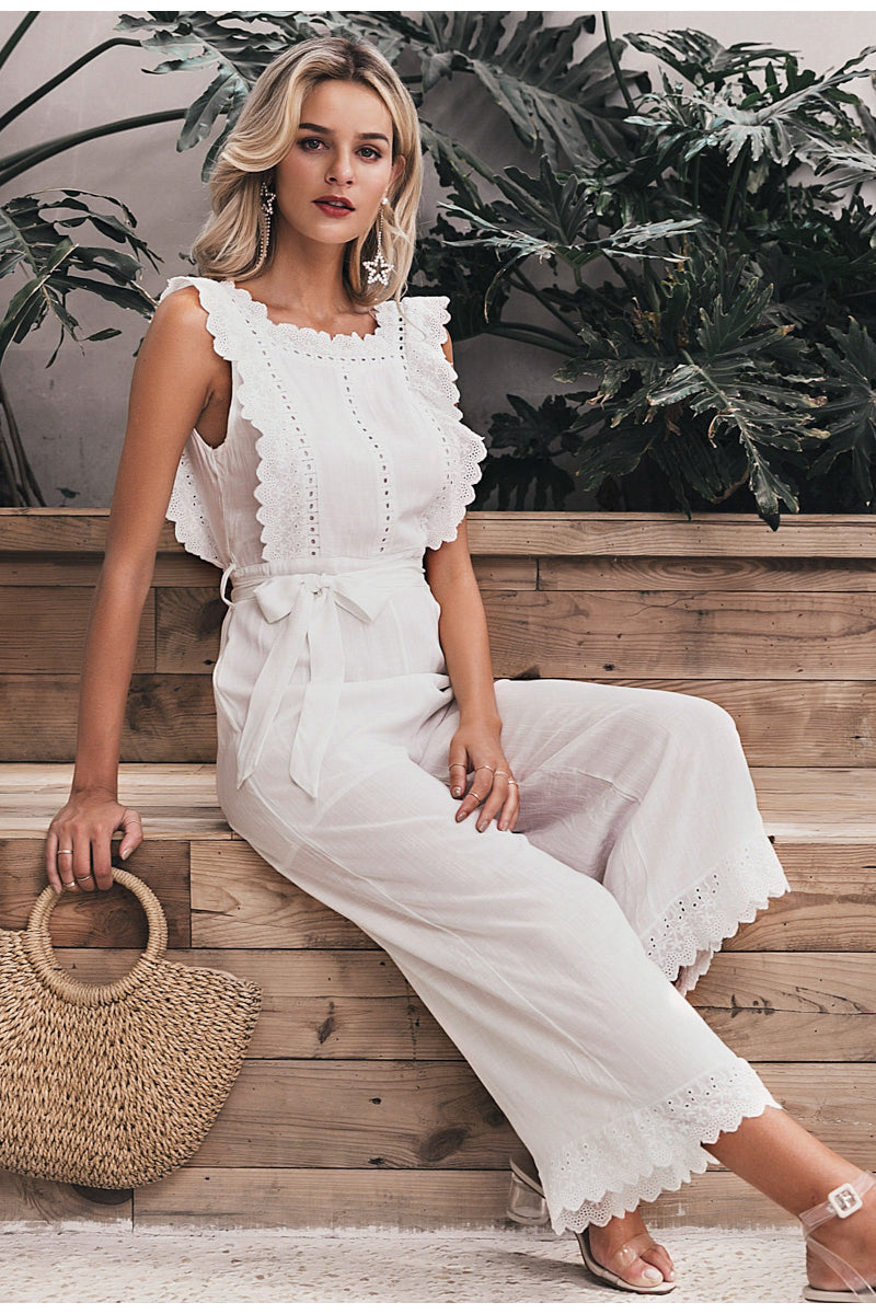 Elegant White Ruffle Romper