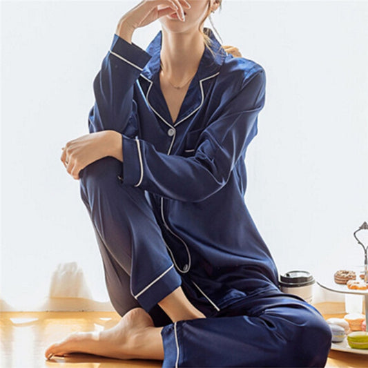 2 Piece Set Silk Satin Long Sleeve Pajama Set