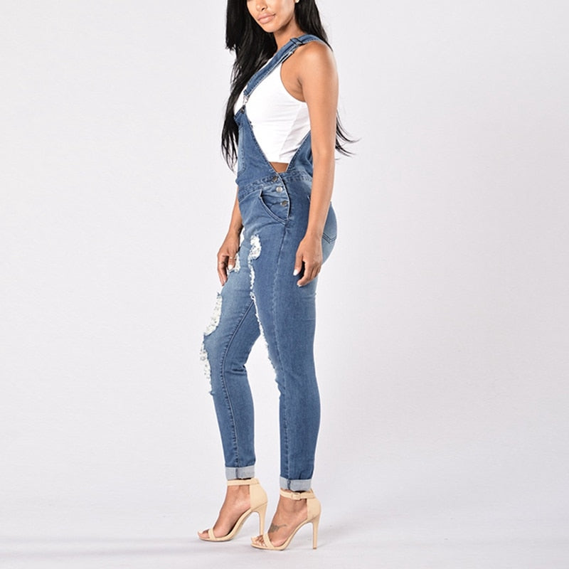 Cool Denim Ripped Overalls