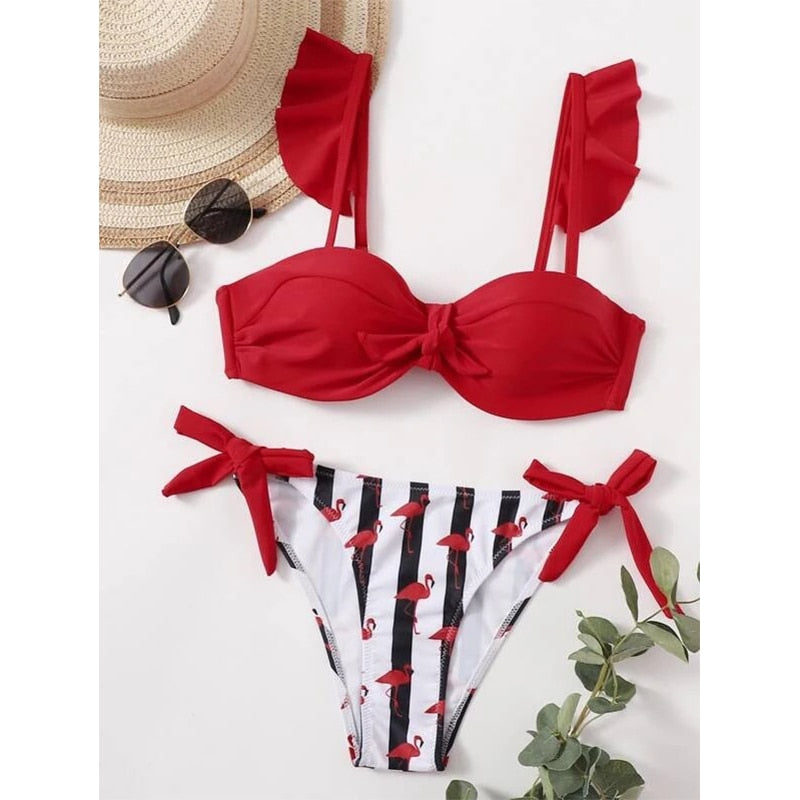 Brazilian Flamingo Ruffle Bikini