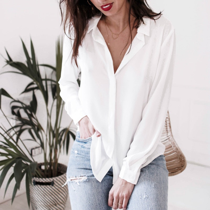 White Elegant Open Back Blouse