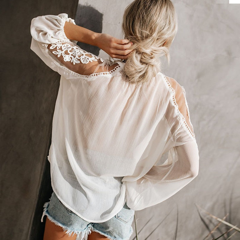 Bohemian Boho Lace and Chiffon Blouse