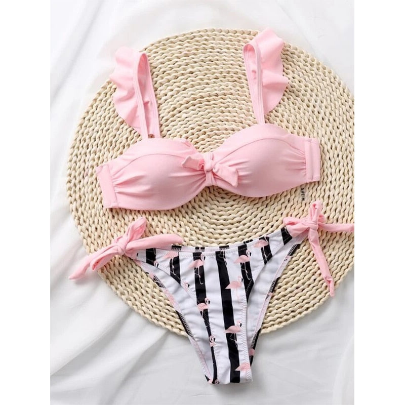 Brazilian Flamingo Ruffle Bikini