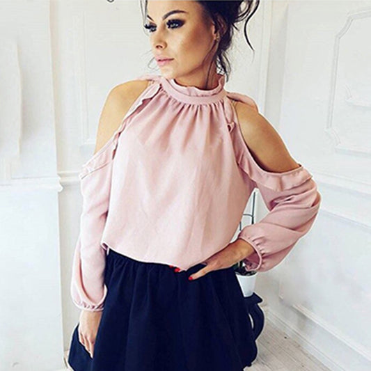 Sexy Off Shoulder Casual Ruffle Long Sleeve Blouse