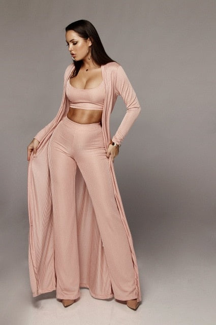 3 Piece Set With Casual Long Cloak Top & Pants