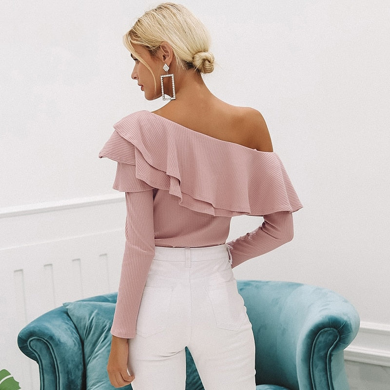 Sexy One Shoulder Ruffles Blouse