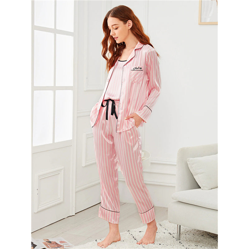 7 Piece Pink and White Striped Sleepwear Pajama Set