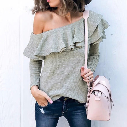 Sexy One Shoulder Ruffles Blouse