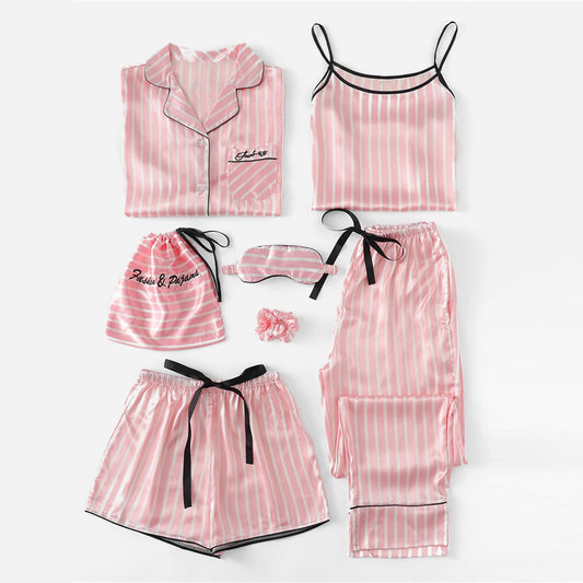 7 Piece Pink and White Striped Sleepwear Pajama Set