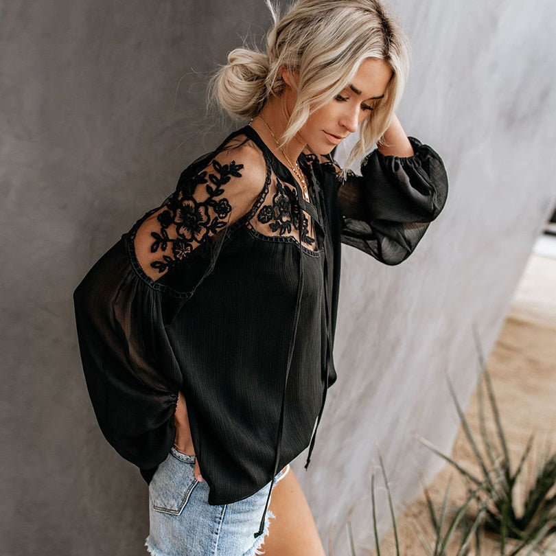 Bohemian Boho Lace and Chiffon Blouse