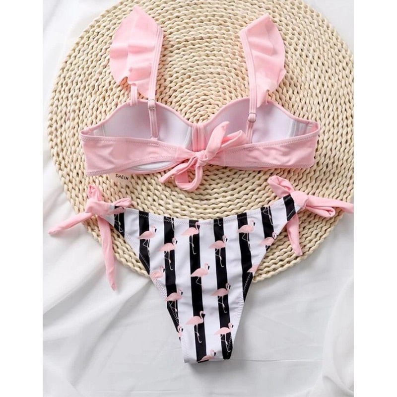 Brazilian Flamingo Ruffle Bikini