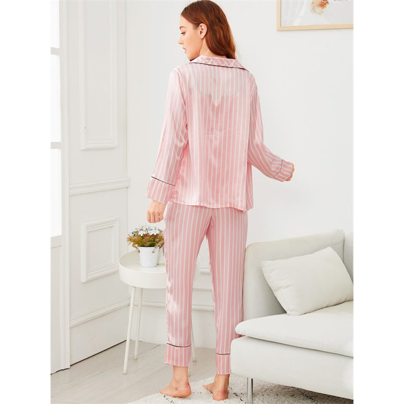 7 Piece Pink and White Striped Sleepwear Pajama Set