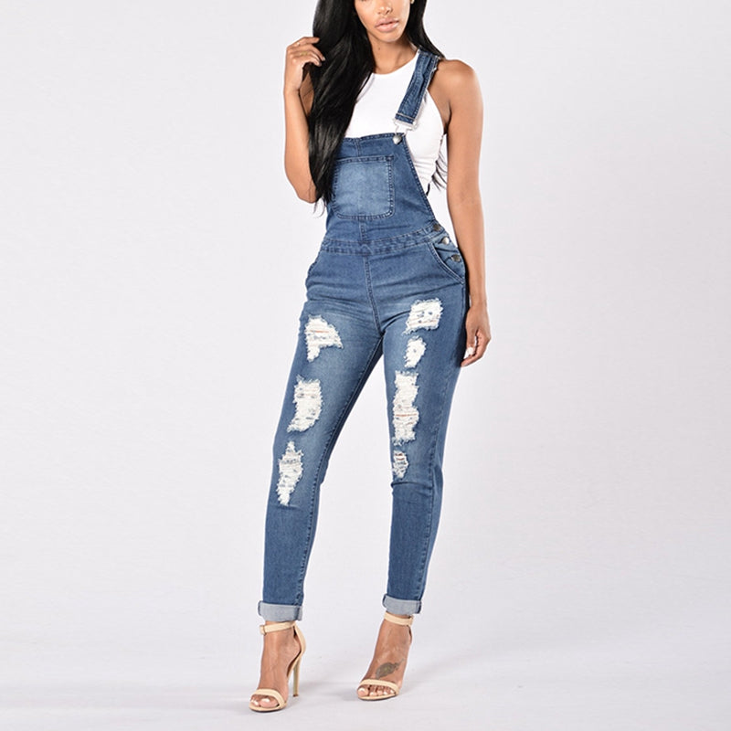 Cool Denim Ripped Overalls